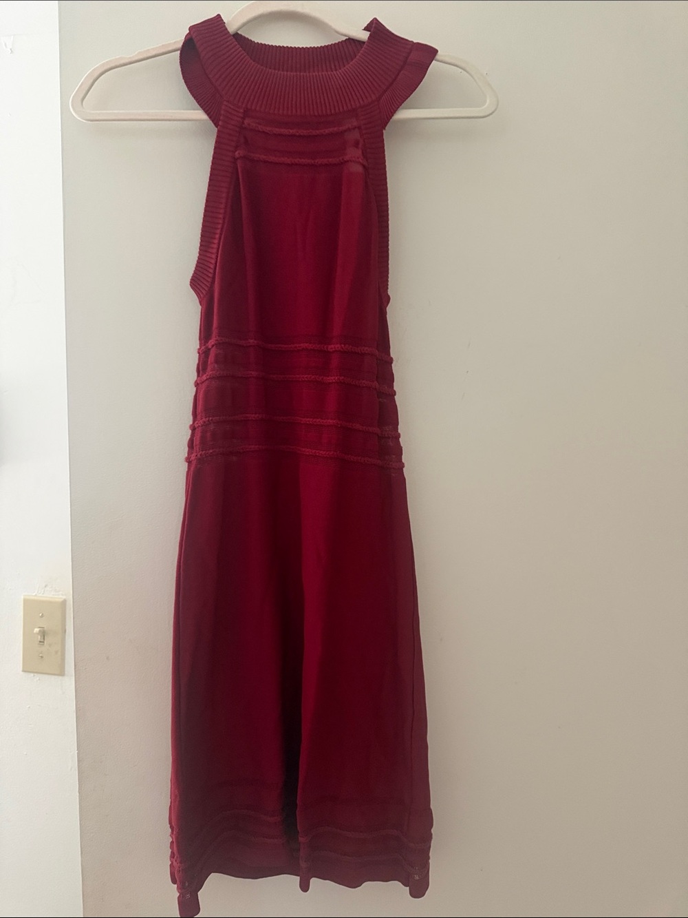 For Love And Lemons Burgundy Sleeveless Knit-Trim Mini Dress